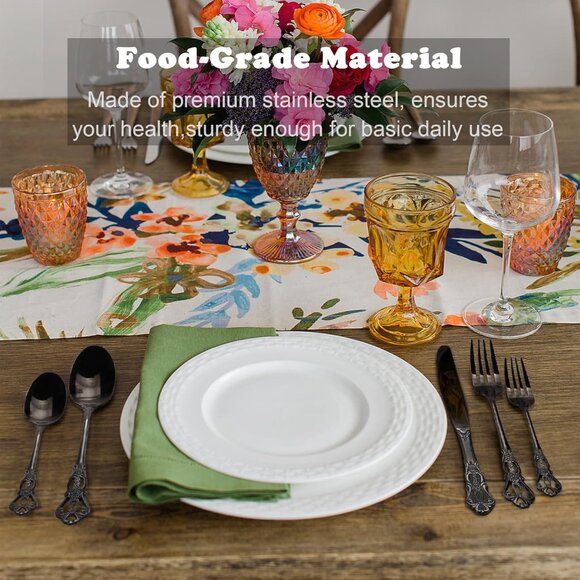 🆕 Gorgeous Retro Royal Black Stainless Steel 20 Pieces Flatware Set Anti-Rust - Picture 6 of 7